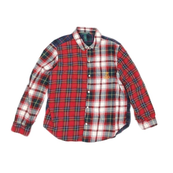 Vtg Ralph Lauren "RLL" Logo Mixed Plaid Button Down Boyfriend Shirt Small EUC - Picture 1 of 8